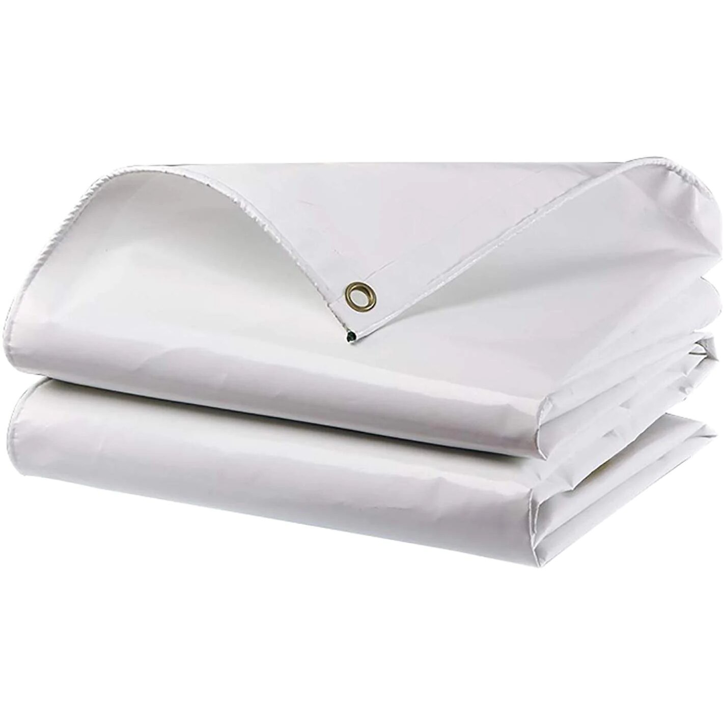 Prelată albă cauciucată și impermeabilă cu inele metalice - material PVC 450g/m²