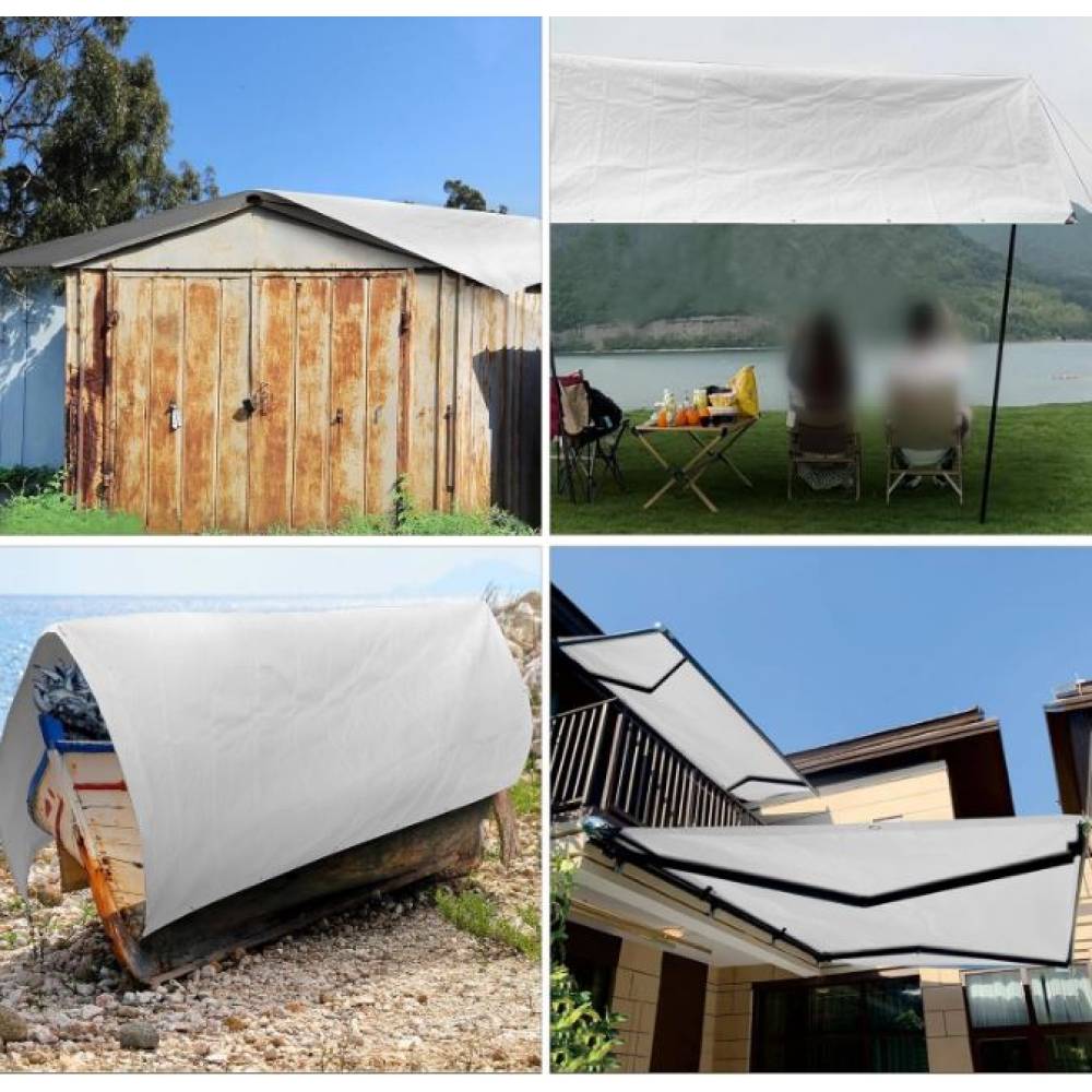 Aplicații diverse ale prelatei: învelire garaj, acoperitoare camping, protecție barcă sau terasă